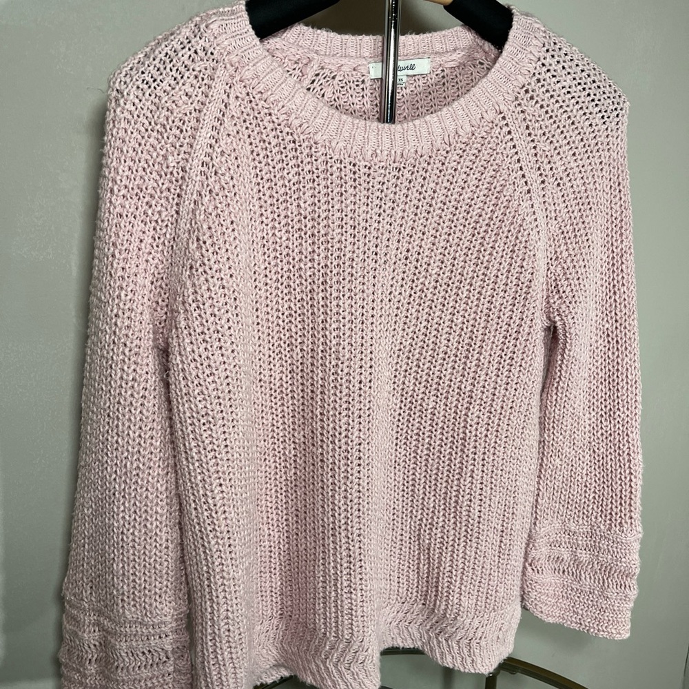 Madewell Raglan Sleeves Loose Weave Pink Sweater Medium weight